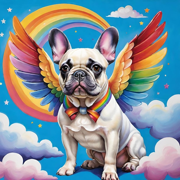 Photo french bulldog on rainbow bridge with angel wings