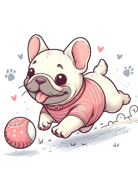 Photo french bulldog running after ball