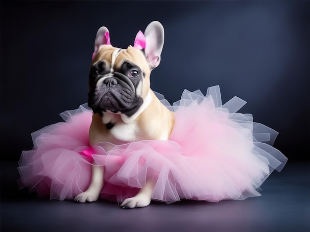 A French bulldog sitting in a tutu Generate Ai