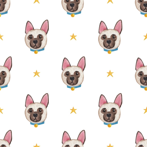 French Bulldog Watercolor illustration seamless pattern