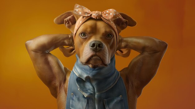 Photo french bulldog wearing a bandana and a hat on a yellow background