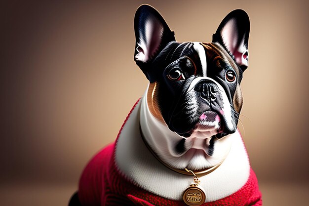 French bulldog wearing a fashion clothes and accessory Pet portrait in clothing Dog fashion