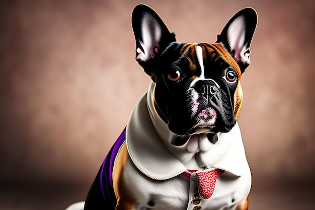 Французский бульдог в модной одежде и аксессуарах Портрет питомца в одежде Собачья мода