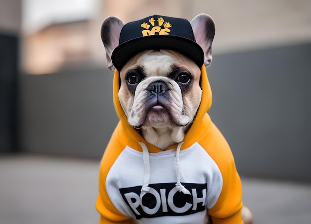 Photo french bulldog wearing a hoodie and hat
