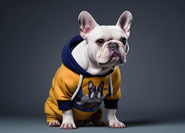 Photo french bulldog wearing a hoodie