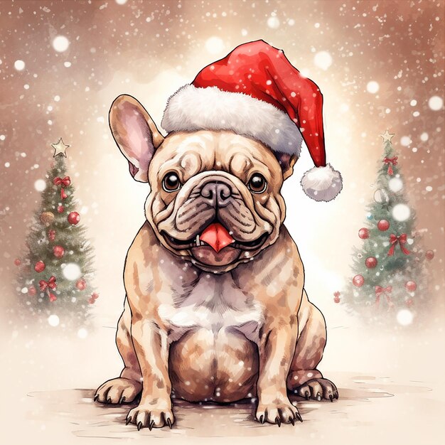 French bulldog wearing Santa Claus