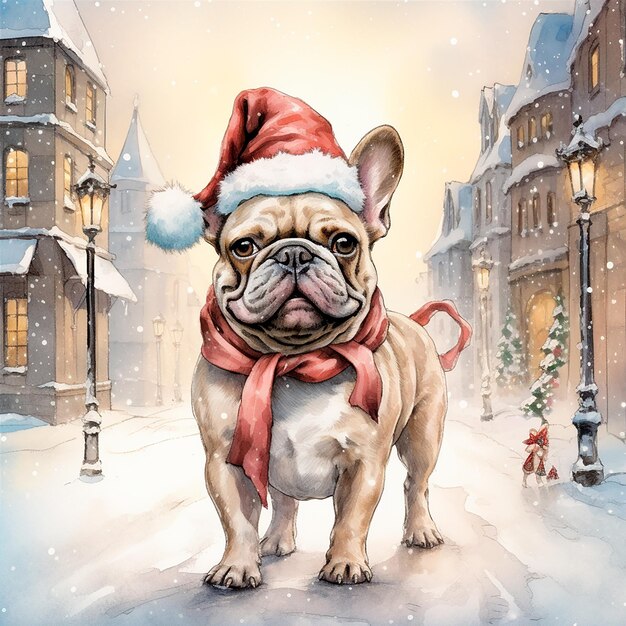 French bulldog wearing Santa Claus