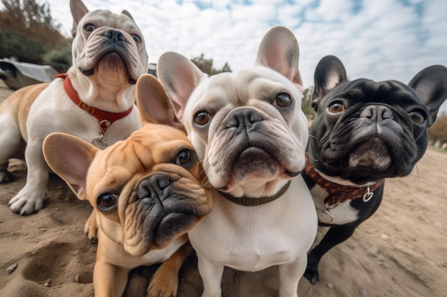 Photo french bulldogs selfie generate ai