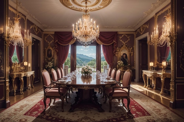 French Chateau Dining Grandeur Views Opulent Decor and Culinary Excellence