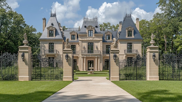 Photo french chateau mansion with black gates