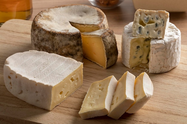 French cheese board with a variation of cheese close up