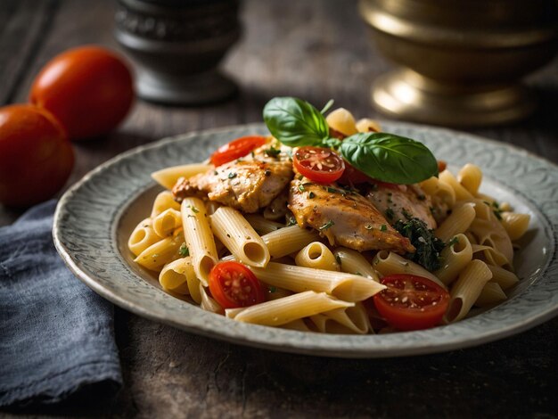 Photo a french chicken pasta on the table