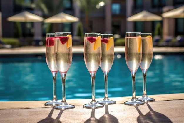 French cocktails lined up on a poolside table created with generative ai