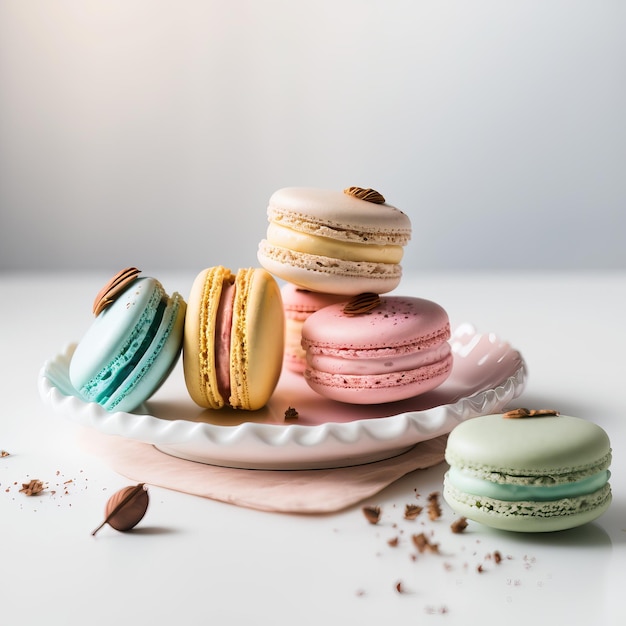 French colorful macaroons in a plate