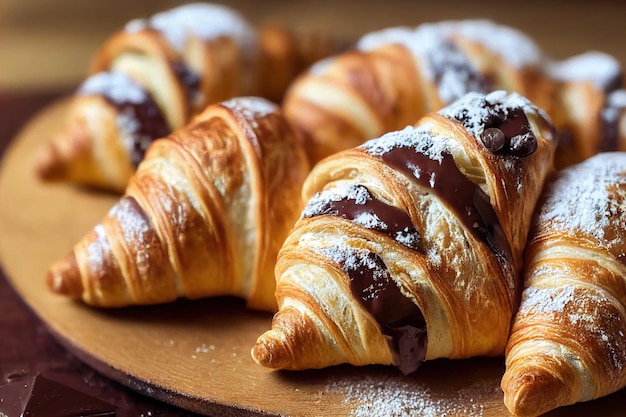 French confectionery crispy croissant in powdered sugar and flour