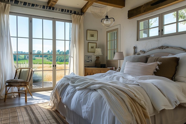 Photo french country interior design of modern bedroom in farmhouse