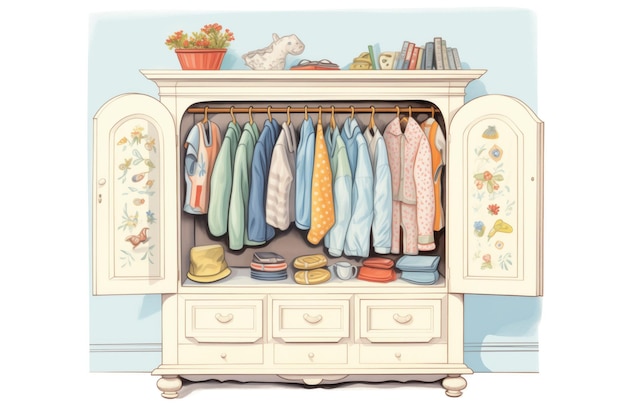 French country style wardrobe with decorative carvings magazine style illustration