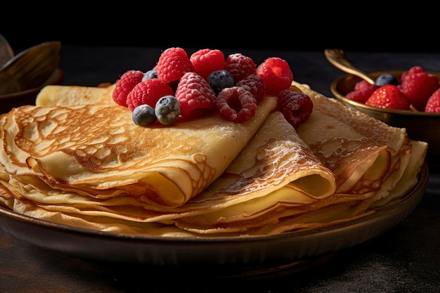 Photo french crepes mix pan cakes are served