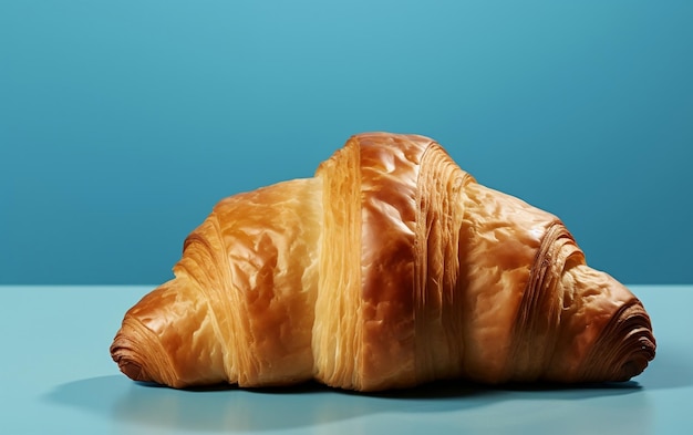 A French croissant on a blue background Generative Ai