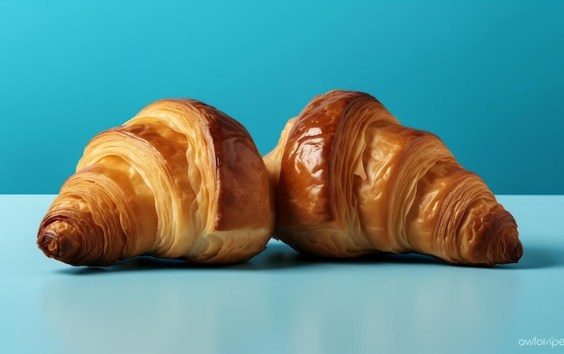 A French croissant on a blue background Generative Ai