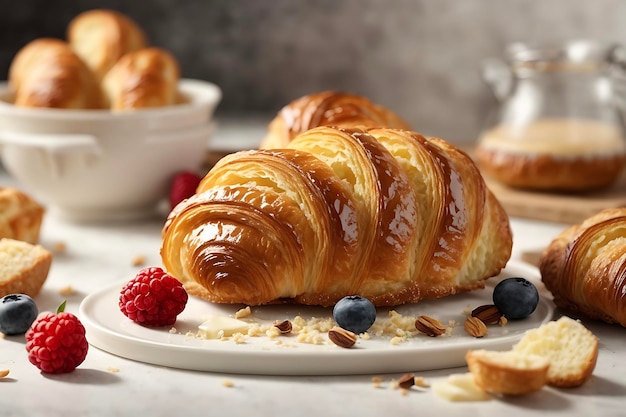 French croissant icon with sketch of freshly baked pastry dessert Cafe bakery shop restaurant men