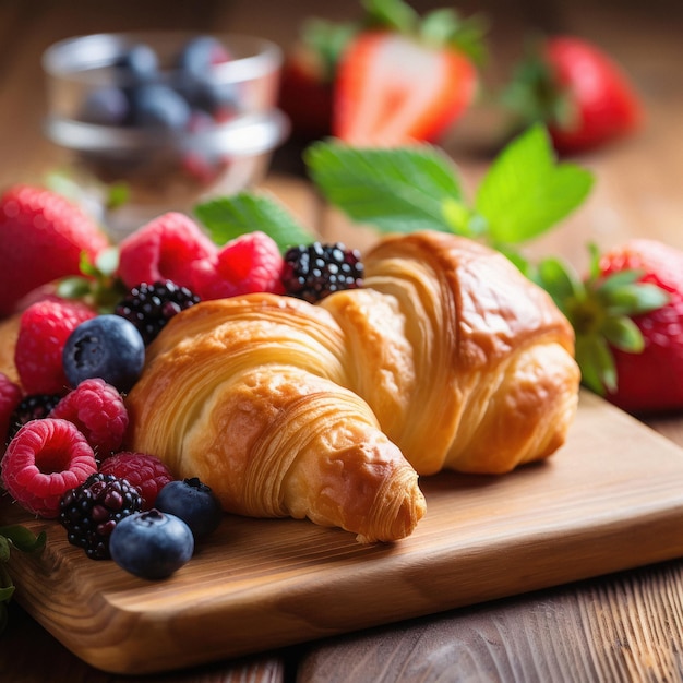 Foto croissant francese con frutti di bosco freschi