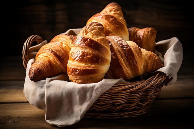 French croissants and pastry products in the basket