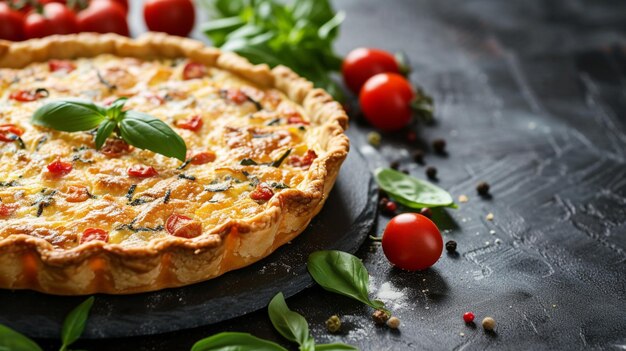 French cuisine Quiche Lorraine with copy space