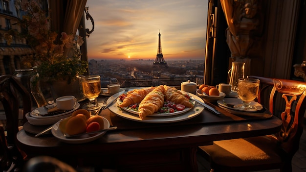 French cuisineFrench omelette with Paris background