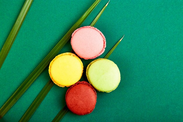 French delicacy, macaroons colorful with spring blossom.