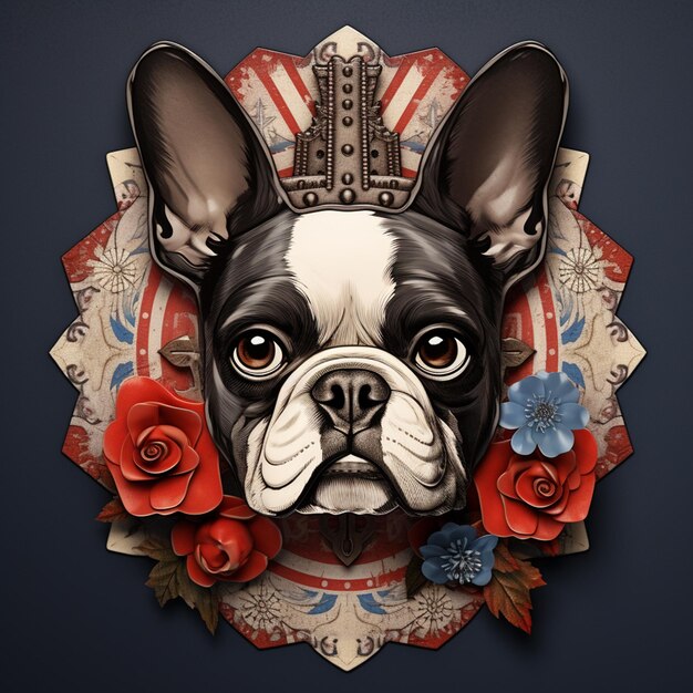 Photo french dog paper art digital art collection