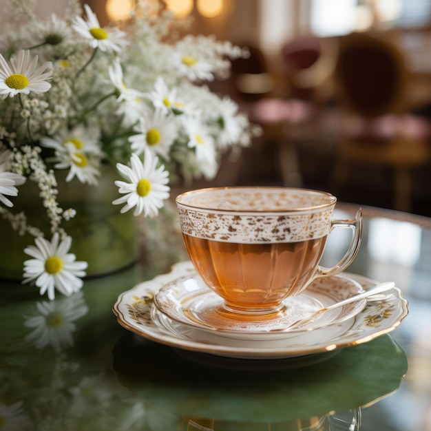 Photo french elegance unveiled a captivating cup of tea at the ritz paris