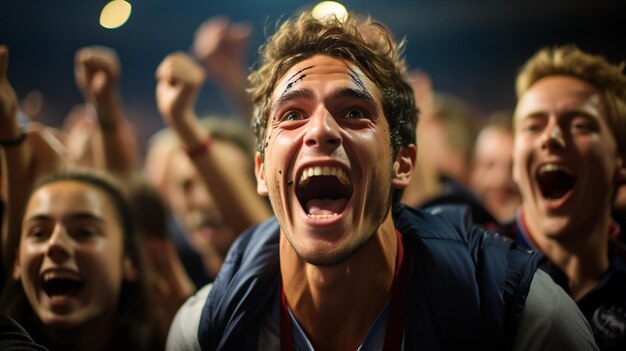 French fan emotions overwhelm Supporters cheer in bleacher in French rugby match 2023