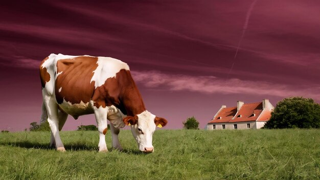 Photo french field with cow in burgundy