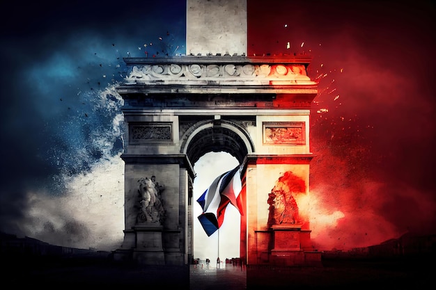 French flag at arc de triomphe during bastille day Generative Ai