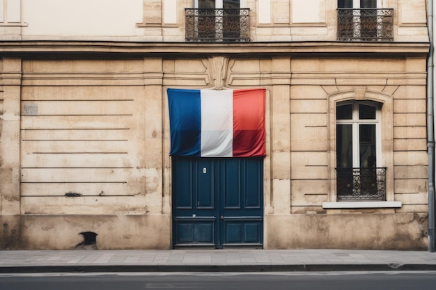 French flag on the facade of the house