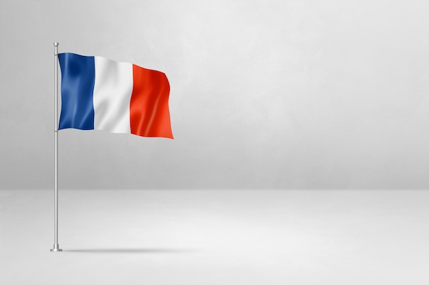 French flag isolated on white concrete wall background