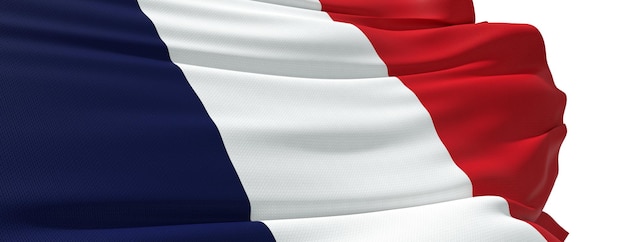 French flag waving close up white background 3D rendering