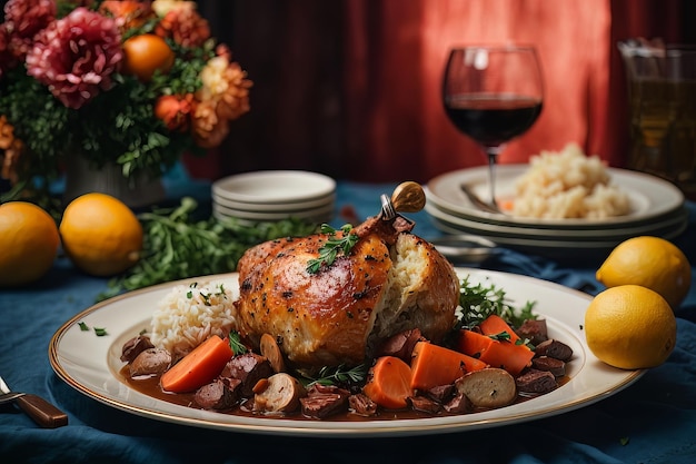 접시 에 있는 프랑스 의 맛 Coq au Vin