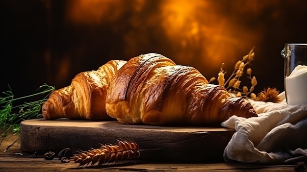 french food gourmet meal fresh croissant on wooden table