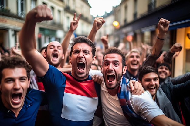 French football fans celebrating a victory