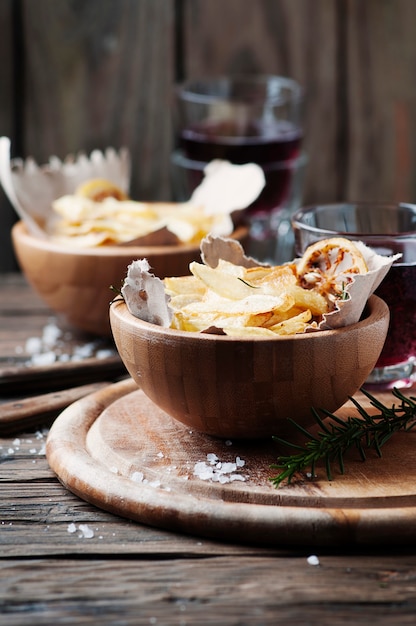 French fried potatoes with lemon and rosemary