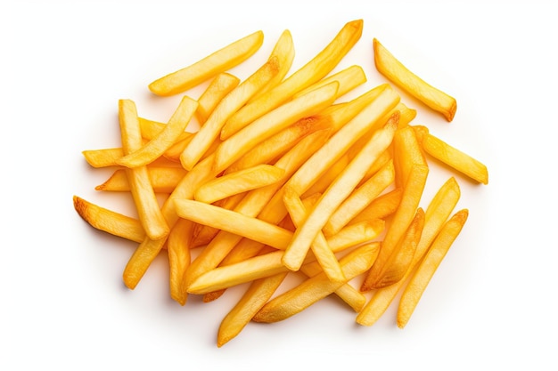 French fries alone on white background Top view