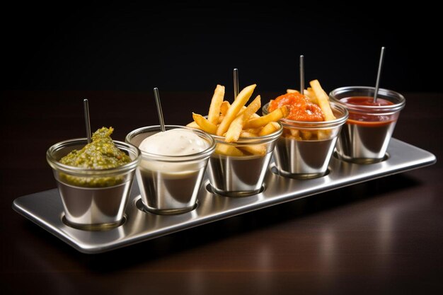 Photo french_fries_arranged_on_a_stainless_steel_tray_with_96_block_1_1jpg