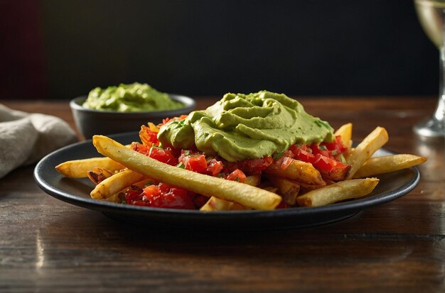 French fries being served with a side of guac