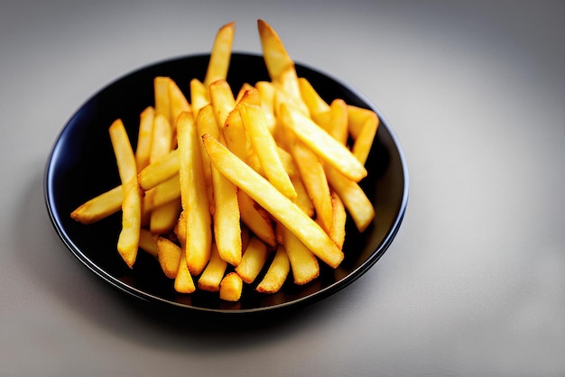 French fries on a black plate