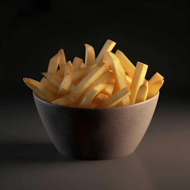 French fries in a bowl on a dark background closeup