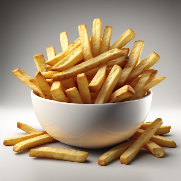 french fries in a bowl with a white background