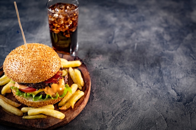 French fries and burger on plate