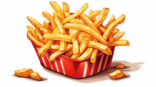 French fries cartoon detailed clip art white background generative ai